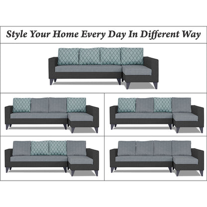 Adorn India Beetle Plus Blossom L Shape 6 Seater Sofa Set (Right Hand Side)(Black & Grey) (3 Year Warranty)