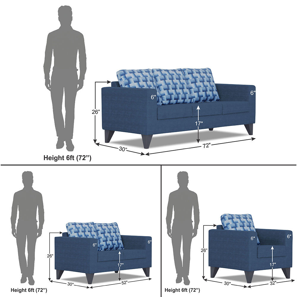 Adorn India Straight line Plus Bricks 3+2+1 6 Seater Sofa Set (Blue) (3 Year Warranty)