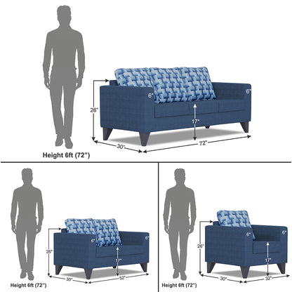 Adorn India Straight line Plus Bricks 3+2+1 6 Seater Sofa Set (Blue) (3 Year Warranty)