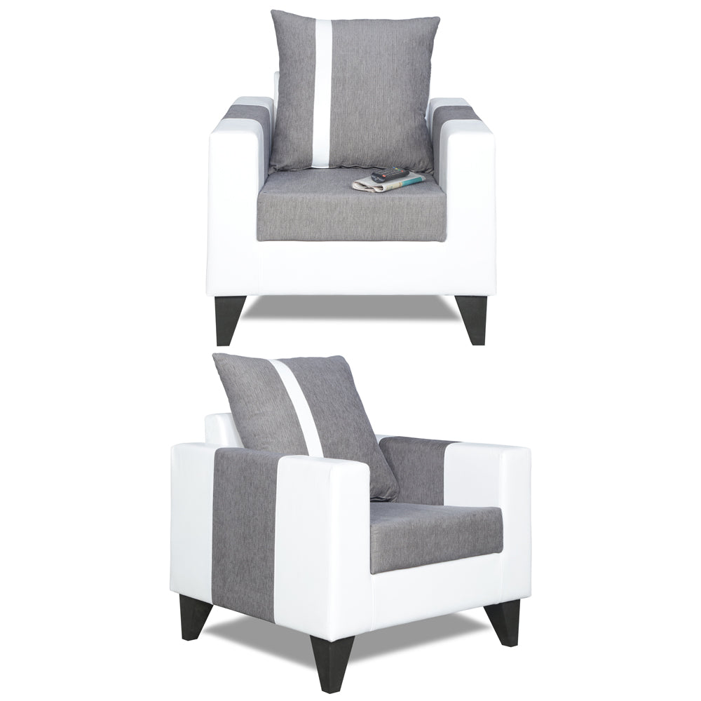 Adorn India Ashley Stripes Leatherette Fabric 3-1-1 Five Seater Sofa Set (Grey & White) (3 Year Warranty)