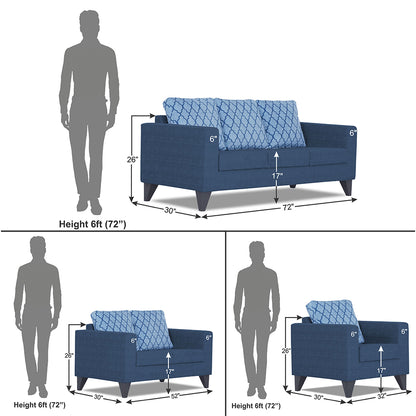 Adorn India Straight line Plus Blossom 3+2+1 6 Seater Sofa Set (Blue) (3 Year Warranty)