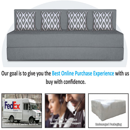Adorn India Easy 4 Seater Sofa Cum Bed (Rhombus Pattern) Chennile Fabric - Washable Cover - Including 4 Cushion - Size 6' x 6' Ft (Grey Color) Perfect for Home & Office for Guests