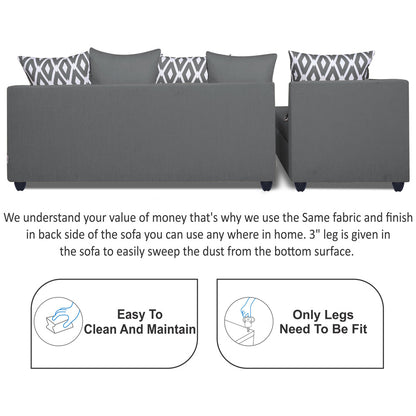 Adorn India Zink Straight line L Shape 5 Seater Sofa Rhombus Cushion (Left Side Handle)(Grey)