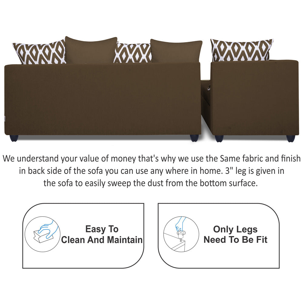 Adorn India Zink Straight line L Shape 5 Seater Sofa Rhombus Cushion (Left Side Handle)(Camel)