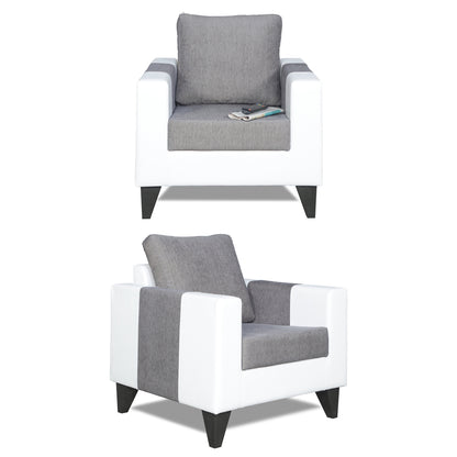 Adorn India Ashley Plain Leatherette Fabric 3-1-1 Five Seater Sofa Set (Grey & White) (3 Year Warranty)