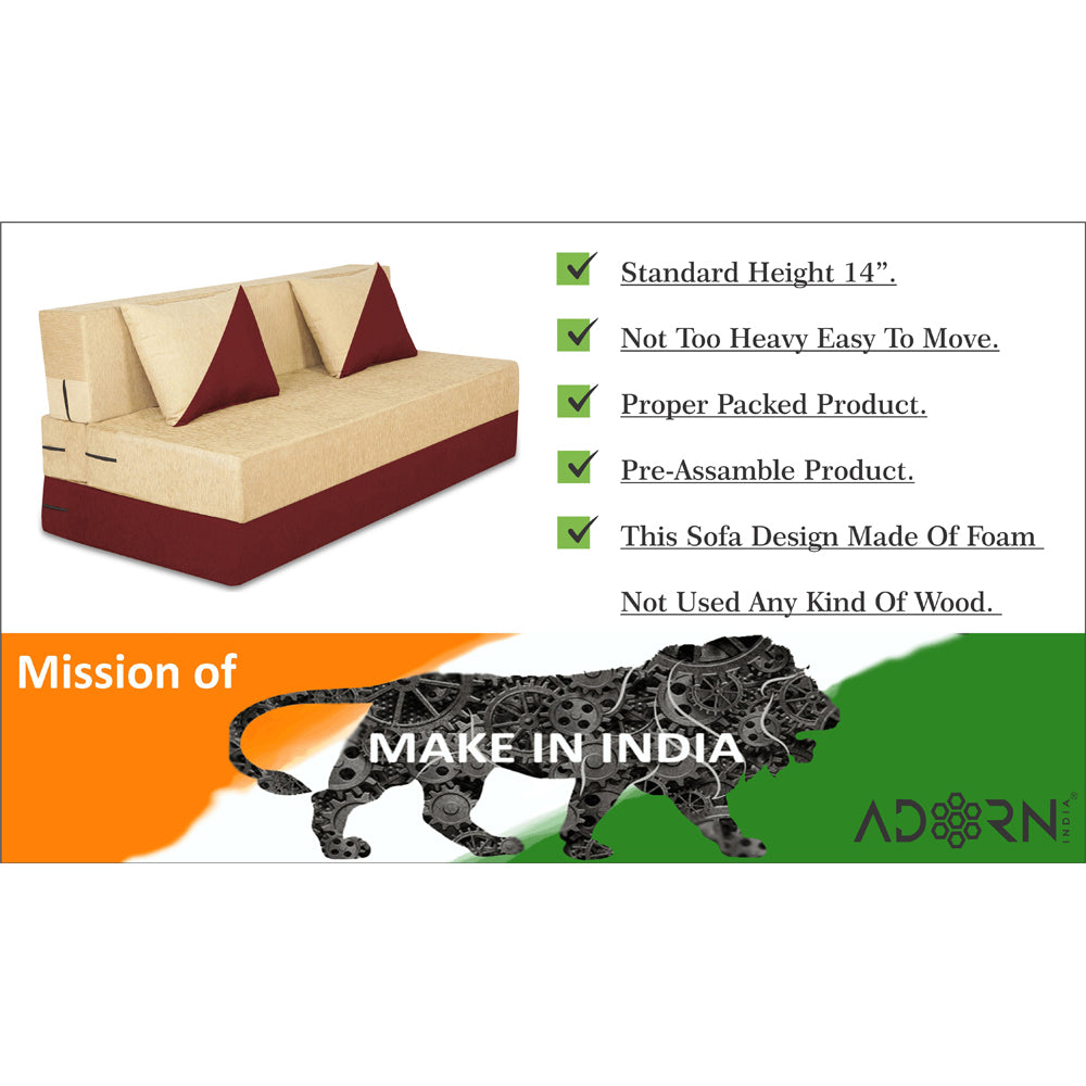 Adorn India Easy Desmond 4 Seater Sofa Cum Bed 6 x 6 (Maroon & Beige) (1 Year Warranty)