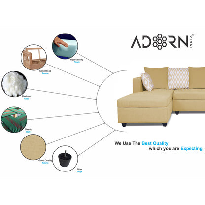 Adorn India Zink Straight line L Shape 6 Seater Sofa Rhombus Cushion (Left Side Handle)(Beige)