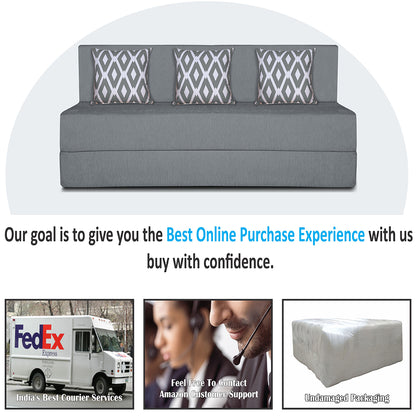 Adorn India Easy 3 Seater Sofa Cum Bed (Rhombus Pattern) Chennile Fabric - Washable Cover - Including 3 Cushion - Size 5' x 6' Ft (Grey Color) Perfect for Home & Office for Guests