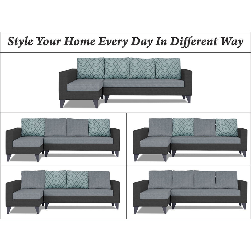 Adorn India Beetle Plus Blossom L Shape 6 Seater Sofa Set (Left Hand Side) (Black & Grey) (3 Year Warranty)