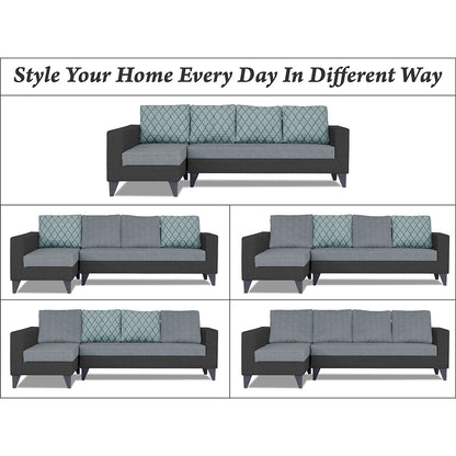 Adorn India Beetle Plus Blossom L Shape 6 Seater Sofa Set (Left Hand Side) (Black & Grey) (3 Year Warranty)
