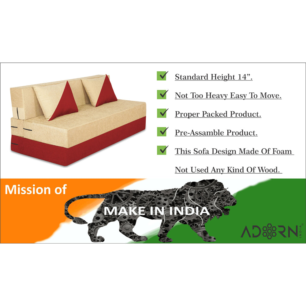 Adorn India Easy Desmond 2 Seater Sofa Cum Bed 4 x 6 (Red & Beige) (1 Year Warranty)