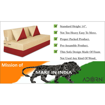 Adorn India Easy Desmond 2 Seater Sofa Cum Bed 4 x 6 (Red & Beige) (1 Year Warranty)