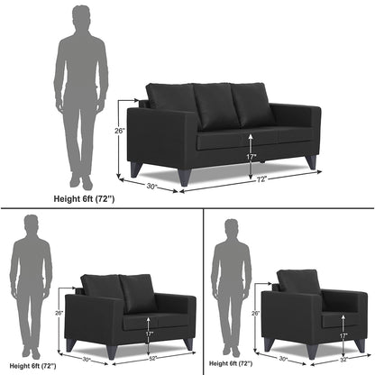 Adorn India Straight line Plus Leatherette 3+2+1 6 Seater Sofa Set (Black) (3 Year Warranty)