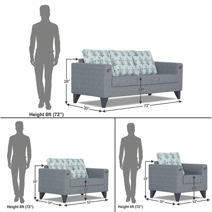 Adorn India Straight line Plus Leaf 3+2+1 6 Seater Sofa Set (Grey) (3 Year Warranty)