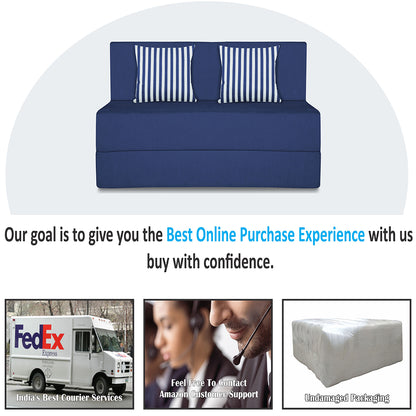 Adorn India Easy Alyn Plus Stripes 2 Seater Foam Sofa Cum Bed (4X6) (Blue) (1 Year Warranty)