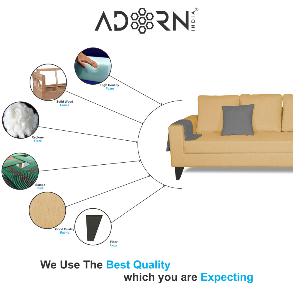 Adorn India Hallton L Shape Decent Sofa Set 7 Seater with Ottoman (Right Side) (Beige) (3 Year Warranty)