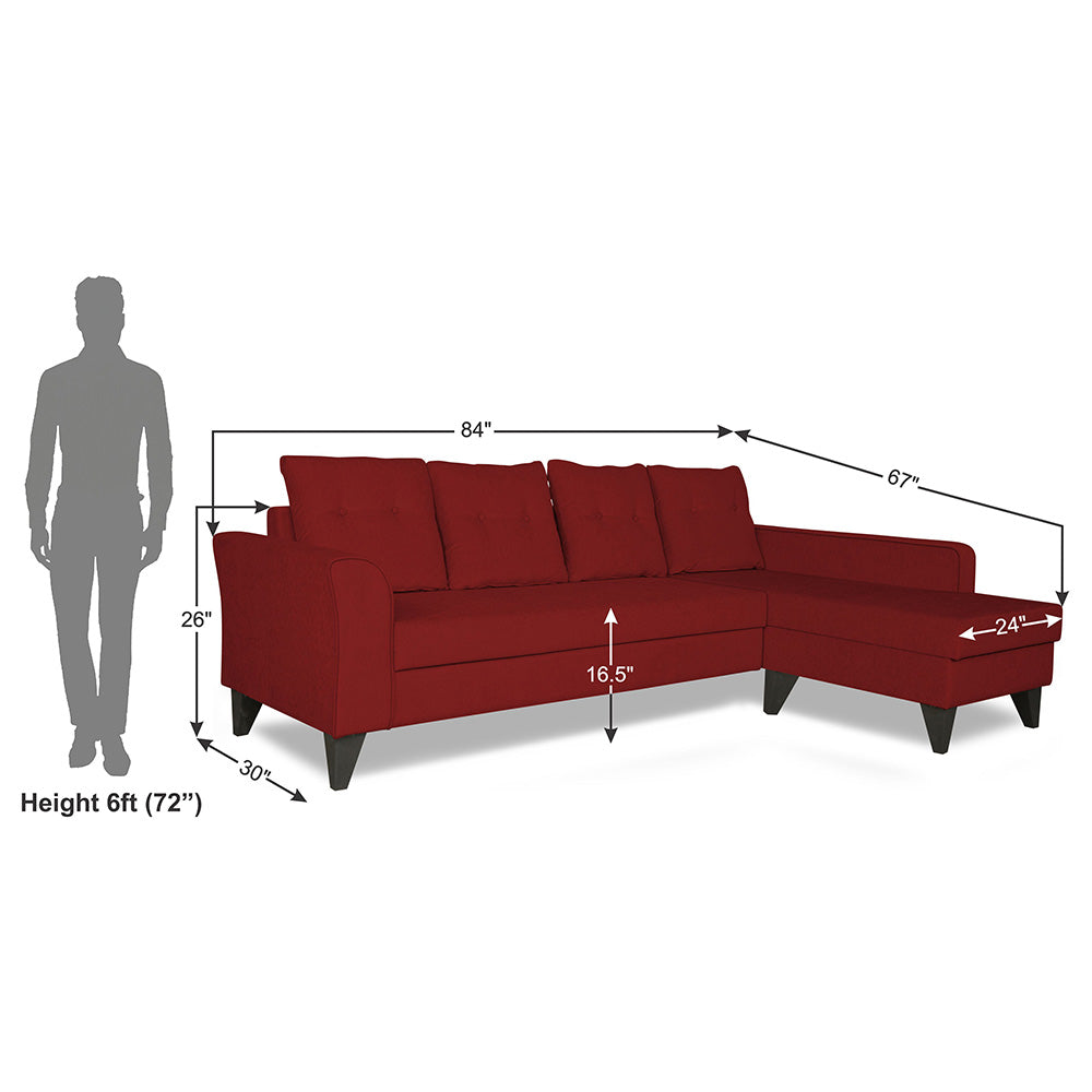 Adorn India Maddox Tufted L Shape 5 Seater Sofa Sofa Set RHS (Maroon) (3 Year Warranty)