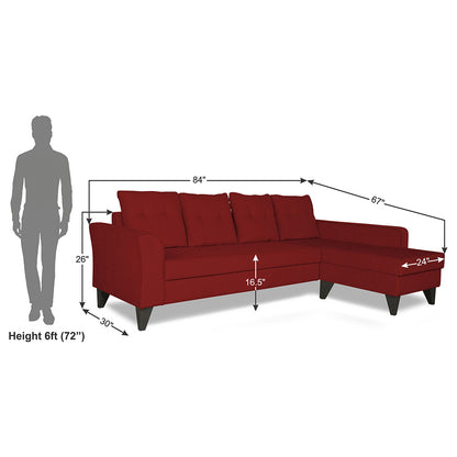 Adorn India Maddox Tufted L Shape 5 Seater Sofa Sofa Set RHS (Maroon) (3 Year Warranty)