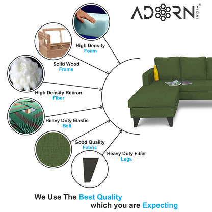 Adorn India Chandler Plain L Shape 5 Seater Sofa Sofa Set Lhs (Green) (3 Year Warranty)