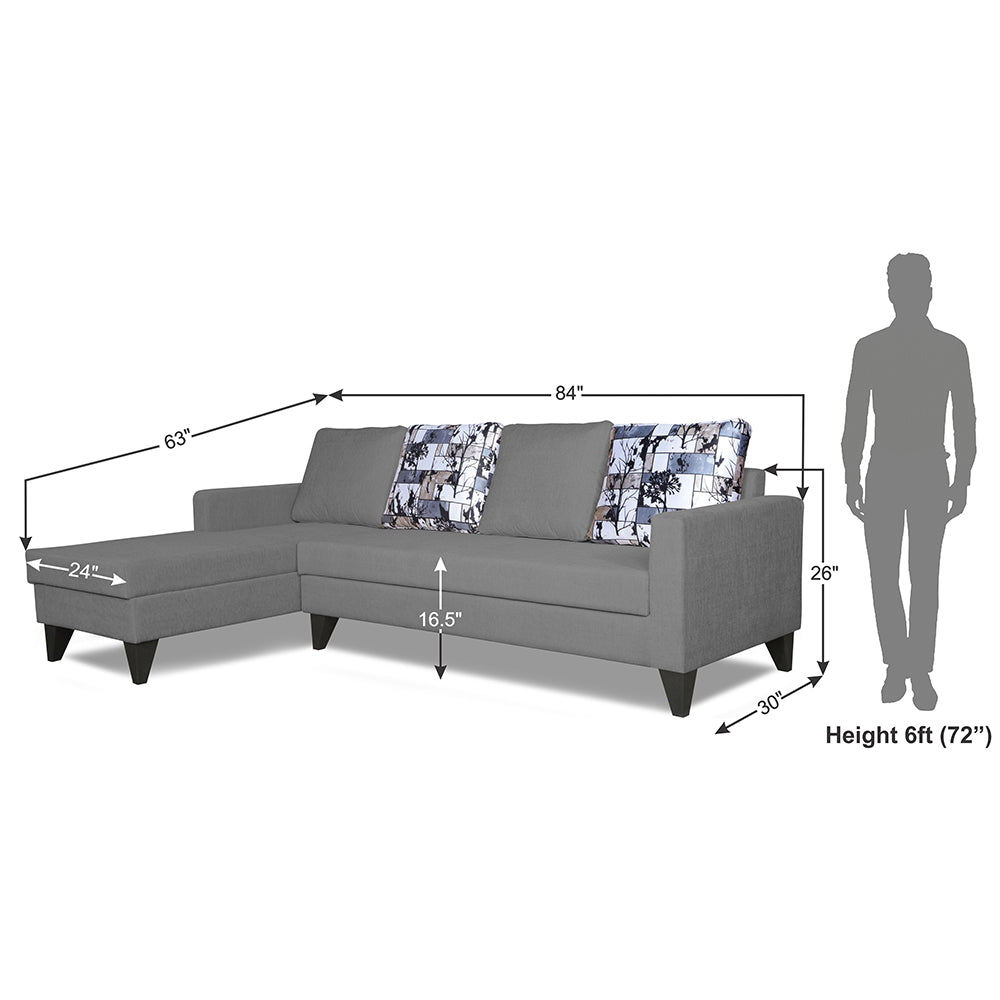 Adorn India Hallton L Shape 5 Seater Sofa Set Digitel Print (Left Hand Side) (Grey) (3 Year Warranty)