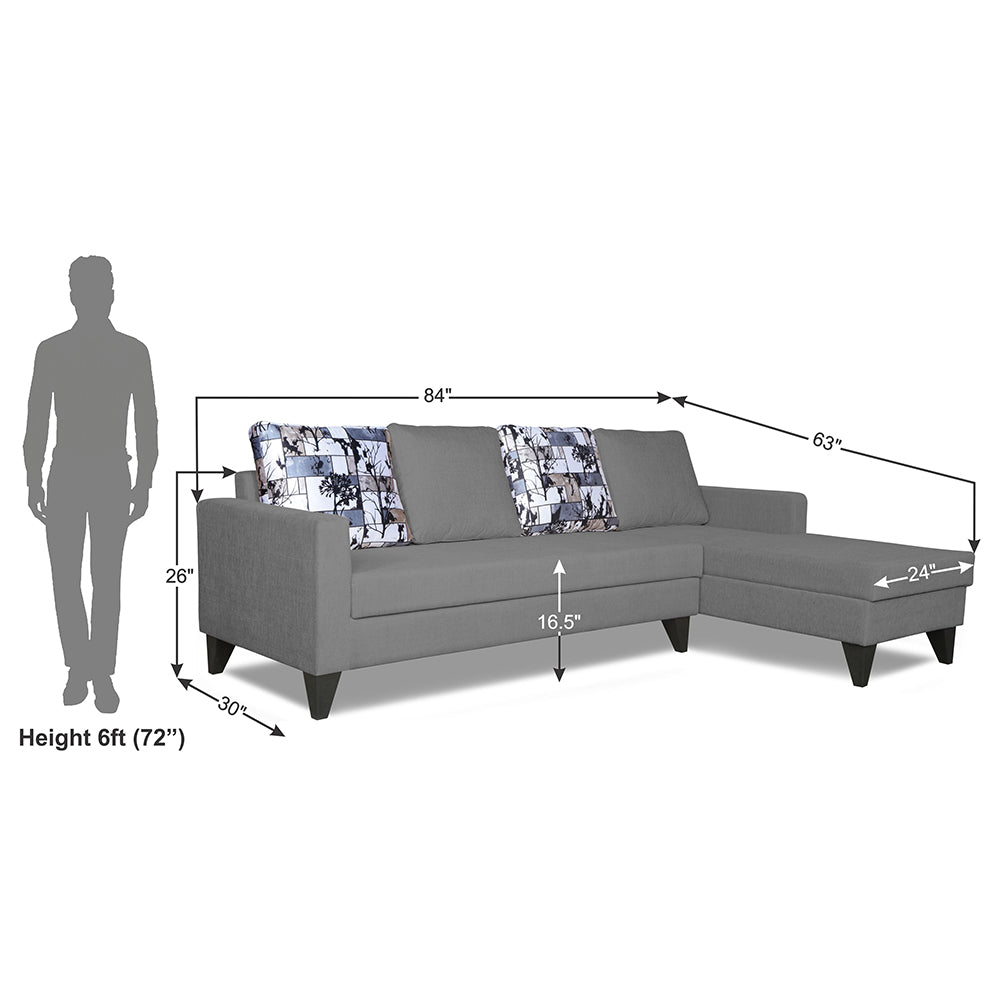 Adorn India Hallton L Shape 5 Seater Sofa Set Digitel Print (Right Hand Side) (Grey) (3 Year Warranty)