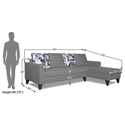 Adorn India Hallton L Shape 5 Seater Sofa Set Digitel Print (Right Hand Side) (Grey) (3 Year Warranty)