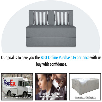 Adorn India Easy Alyn Plus Stripes 2 Seater Sofa Cum Bed (3x6) (Grey) (1 Year Warranty)