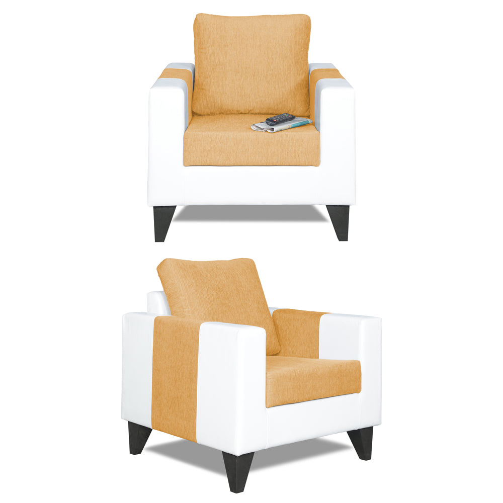 Adorn India Ashley Plain Leatherette Fabric 3-2-1 Six Seater Sofa Set (Beige & White) (3 Year Warranty)