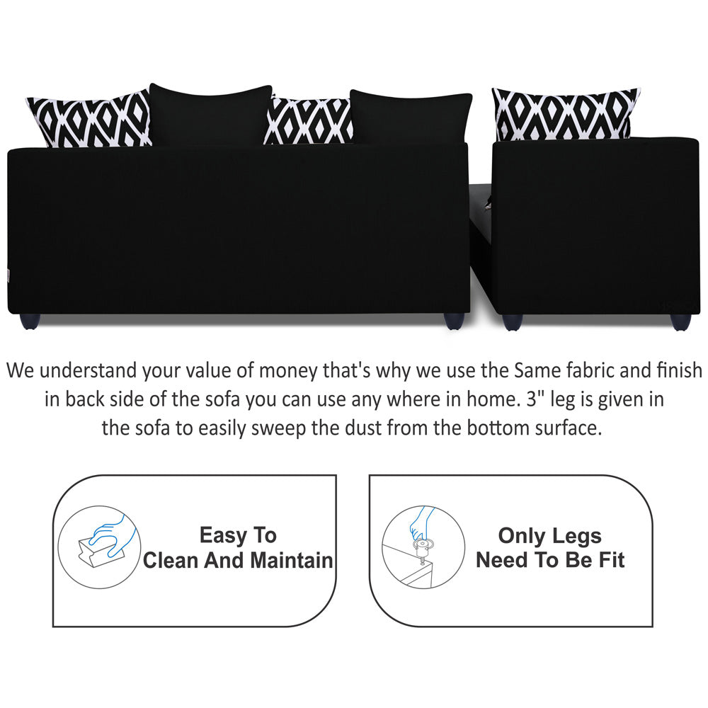 Adorn India Zink Straight line L Shape 5 Seater Sofa Rhombus Cushion (Left Side Handle)(Red & Black)