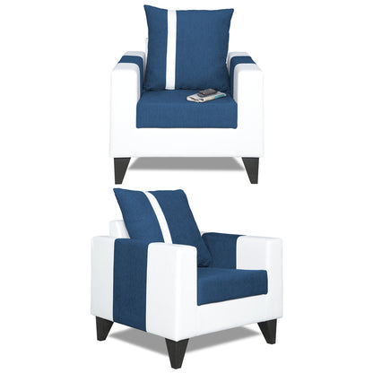 Adorn India Ashley Stripes Leatherette Fabric 3-1-1 Five Seater Sofa Set (Blue & White) (3 Year Warranty)
