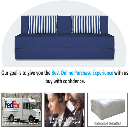Adorn India Wood Easy Alyn Plus Stripes 4 Seater Sofa Cum Bed (6X6) (Blue) (1 Year Warranty)