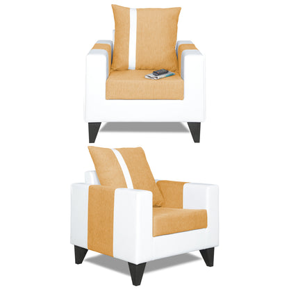 Adorn India Ashley Stripes Leatherette Fabric 3-1-1 Five Seater Sofa Set (Beige & White) (3 Year Warranty)