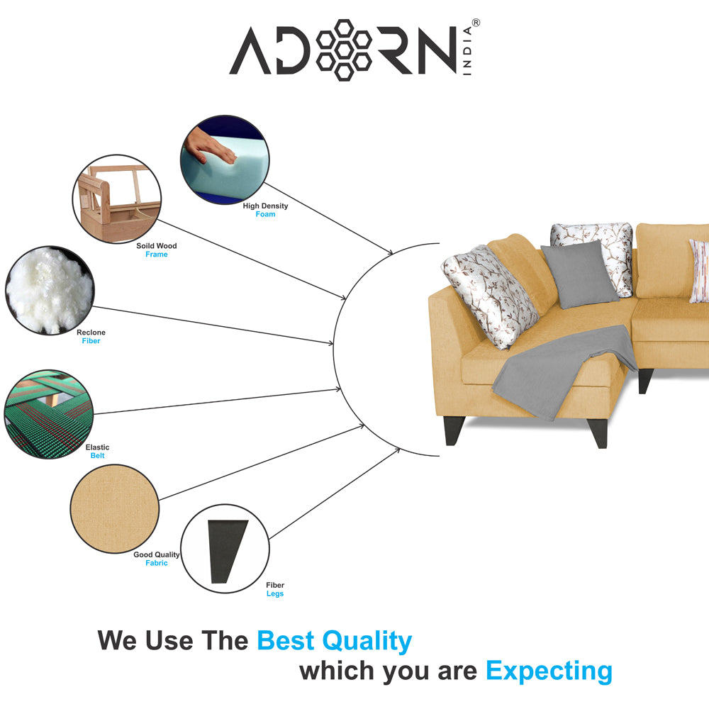 Adorn India Bryson L Shape 6 Seater Sofa Set Digitel Print (Left Hand Side) (Beige) (3 Year Warranty)