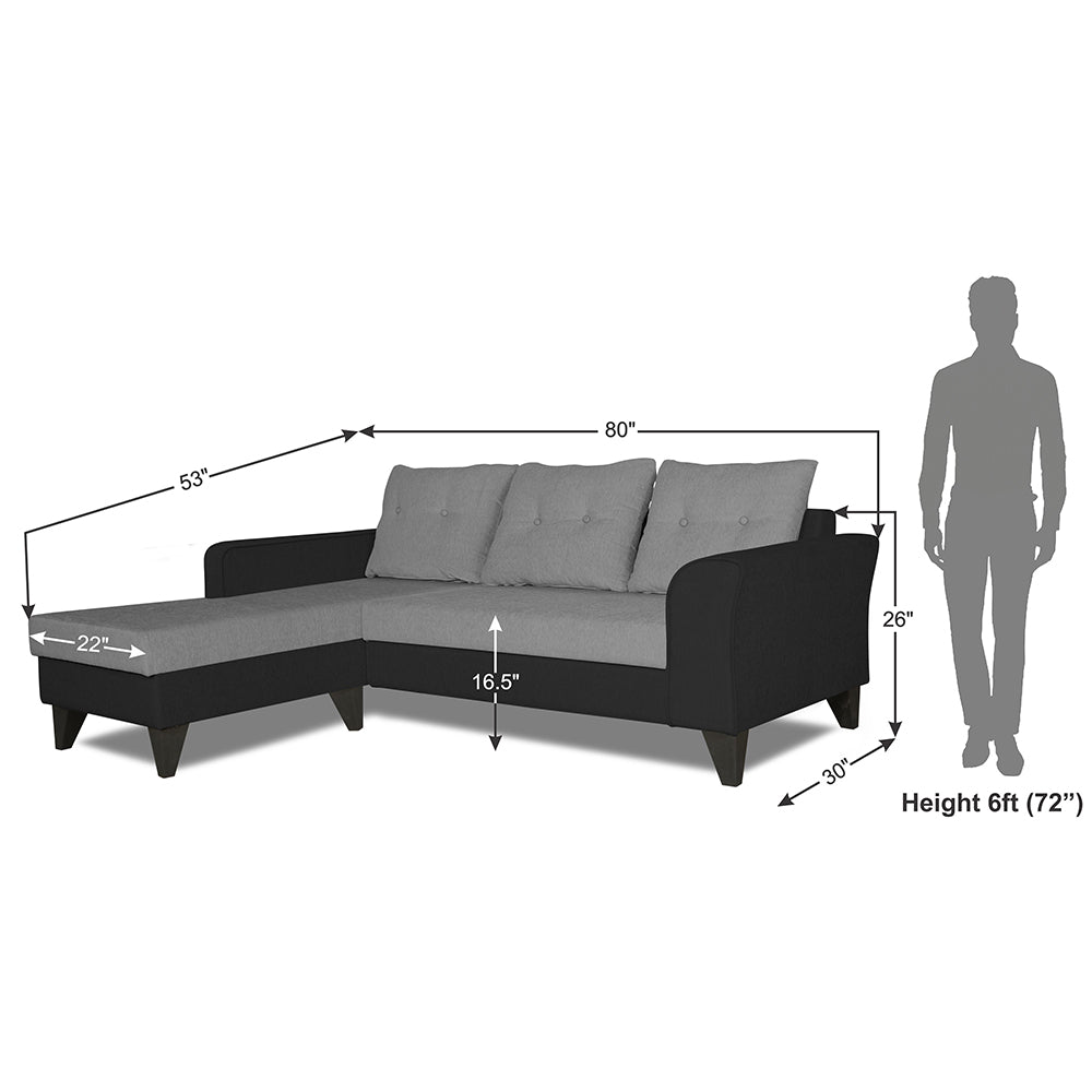 Adorn India Maddox L Shape 4 Seater Sofa Set Tufted Two Tone LHS (Grey & Black) (3 Year Warranty)
