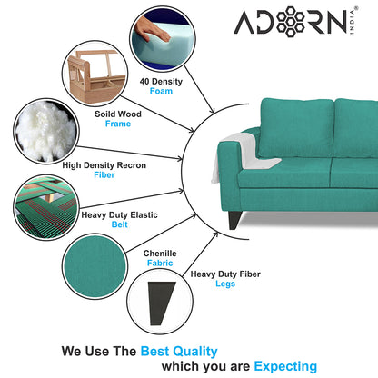 Adorn India Chandler Plain L Shape 4 Seater Sofa Set (Aqua Blue) (3 Year Warranty)