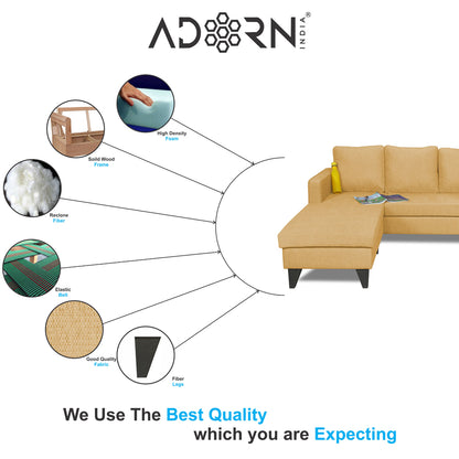 Adorn India Chandler Plain L Shape 5 Seater Sofa Set LHS (Beige) (3 Year Warranty)