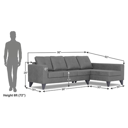 Adorn India Haddin Premium L Shape 6 Seater Sofa Set (Right Hand Side) (Grey)