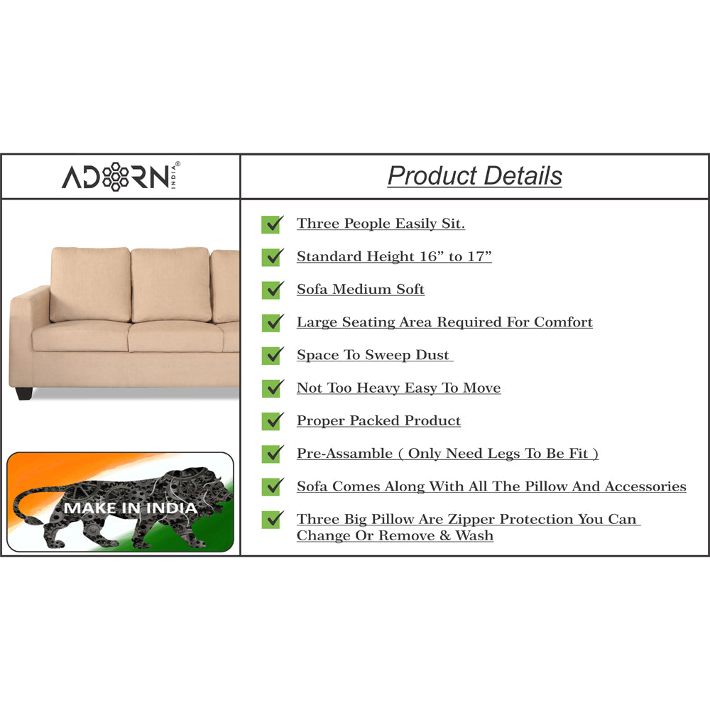 Adorn India Russell 3 Seater Sofa (Beige, Wood)