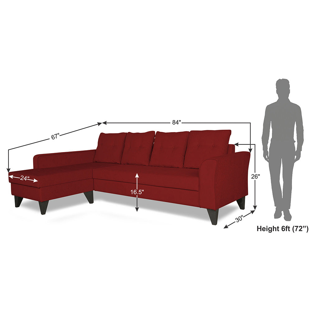 Adorn India Maddox Tufted L Shape 5 Seater Sofa Wood Sofa Set LHS (Maroon) (3 Year Warranty)