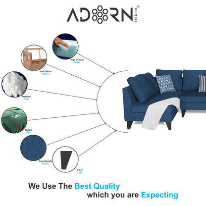 Adorn India Bryson L Shape 6 Seater Sofa Set Plain (Left Hand Side) (Blue) (3 Year Warranty)