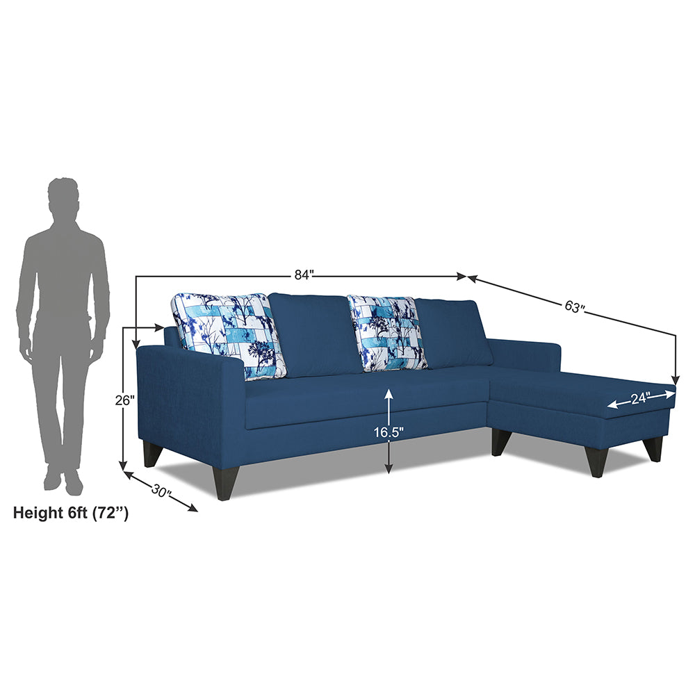 Adorn India Hallton L Shape 5 Seater Sofa Set Digitel Print (Right Hand Side) (Blue) (3 Year Warranty)