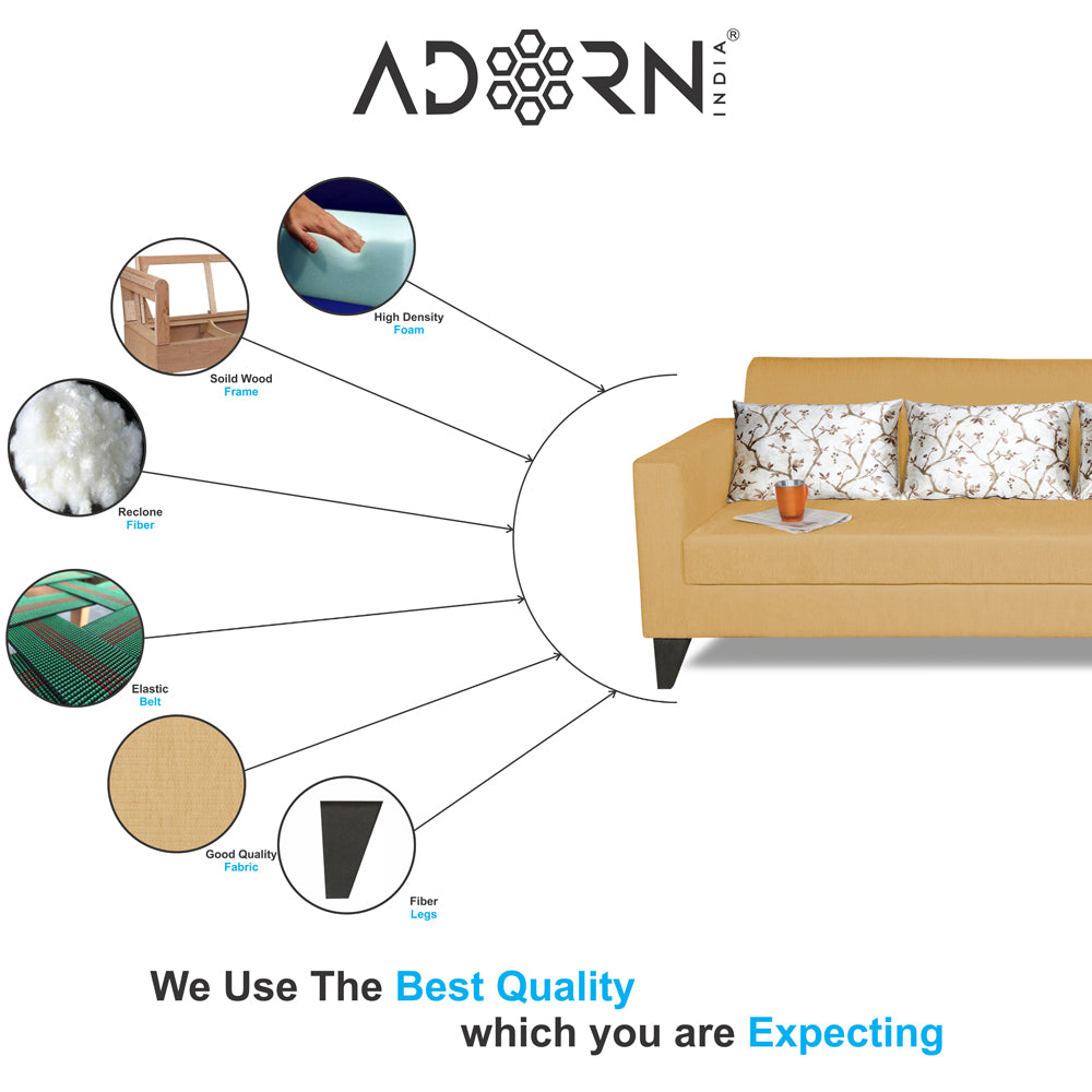 Adorn India Bladen L Shape 5 Seater Sofa Set Floral Print (Right Hand Side) (Beige)