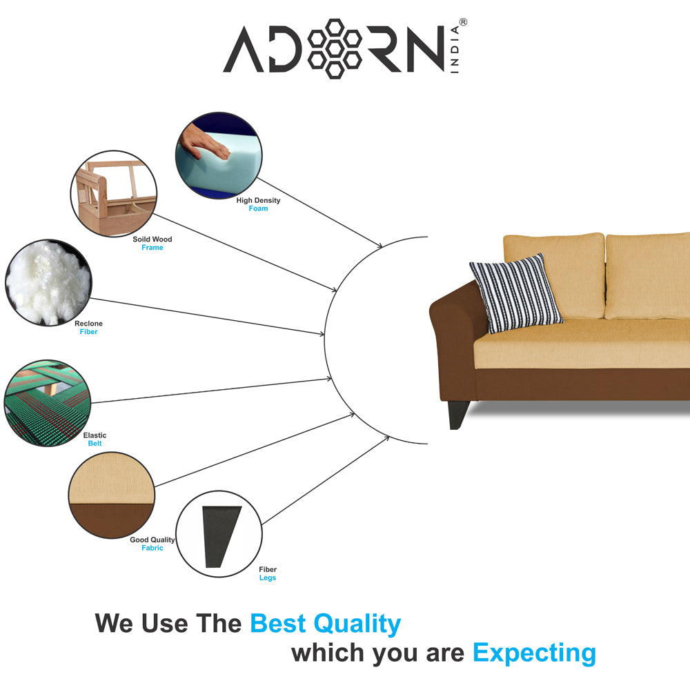 Adorn India Maddox Plain Two Tone L Shape 6 Seater Sofa Set RHS (Brown & Beige) (3 Year Warranty)