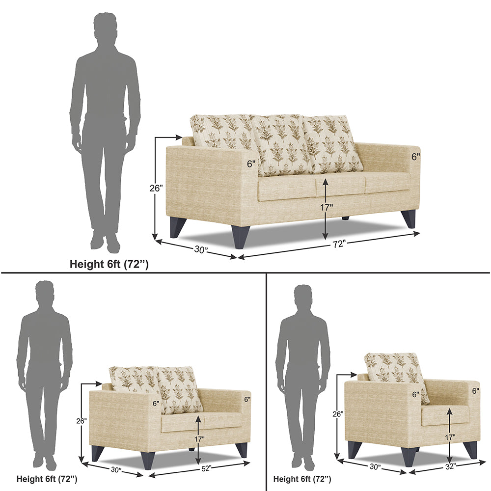 Adorn India Straight line Plus Leaf 3+2+1 6 Seater Sofa Set (Beige) (3 Year Warranty)