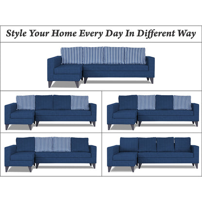 Adorn India Beetle Plus Stripes L Shape 6 Seater Sofa Set (Left Hand Side) (Blue) (3 Year Warranty)