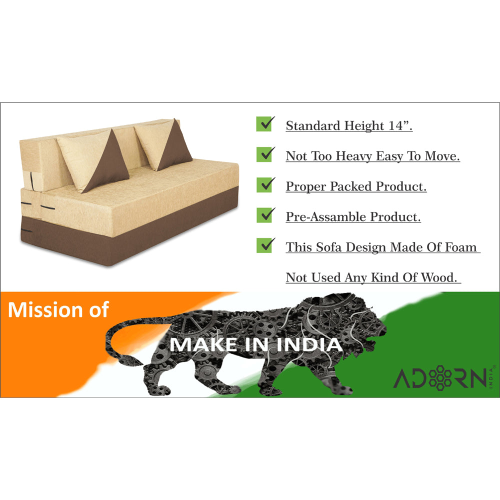 Adorn India Easy Desmond 3 Seater Sofa Cum Bed 5 X 6 (Brown & Beige) (1 Year Warranty)