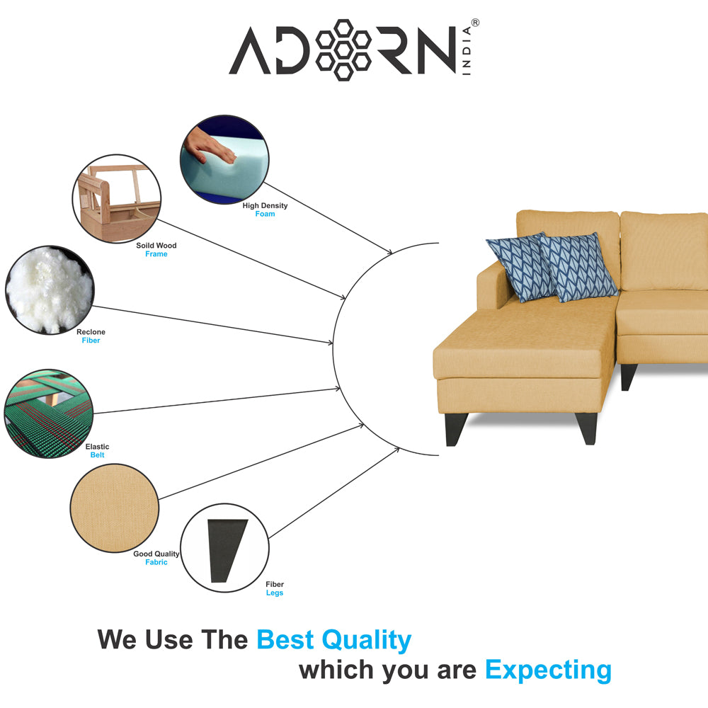 Adorn India Hallton L Shape Decent Sofa Set 7 Seater with Ottoman (Left Side) (Beige) (3 Year Warranty)