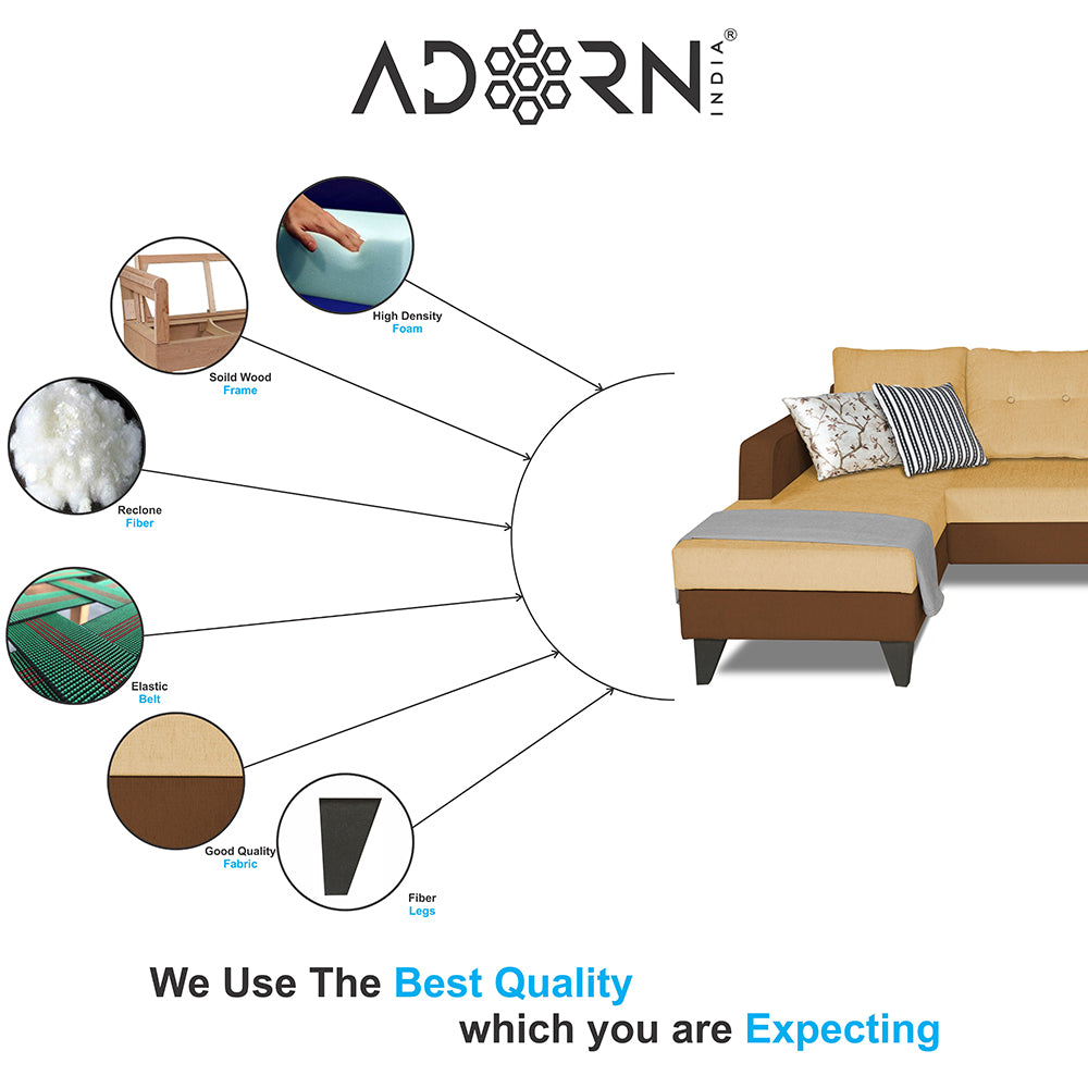 Adorn India Maddox Tufted L Shape 4 Seater Sofa Set LHS (Brown & Beige) (3 Year Warranty)