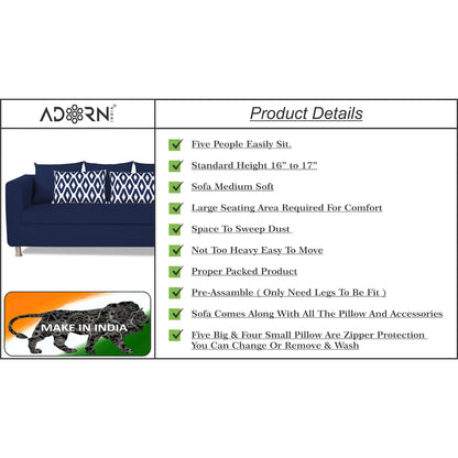 Adorn India Poland 3-1-1 Five Seater Sofa Set (Blue)