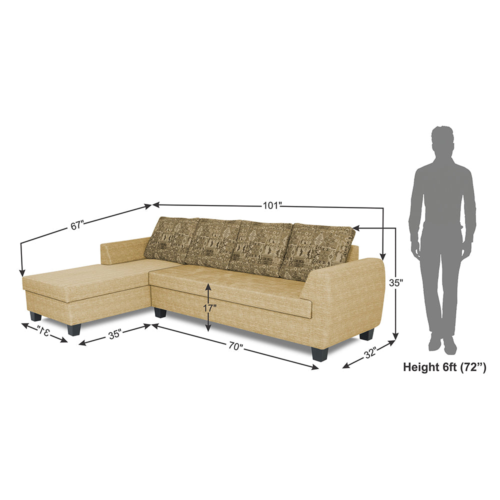 Adorn India Raiden Crafty L Shape 6 Seater Sofa Set with Center Table (Left Hand Side) (Beige) (3 Year Warranty)